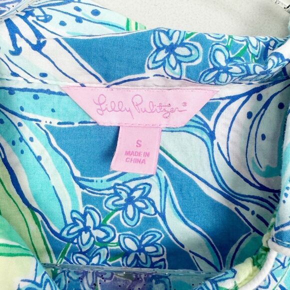 LILLY PULITZER | Pick Of the Bunch Blue Floral Button Pajama Top Women’s Size S - Picture 6 of 8